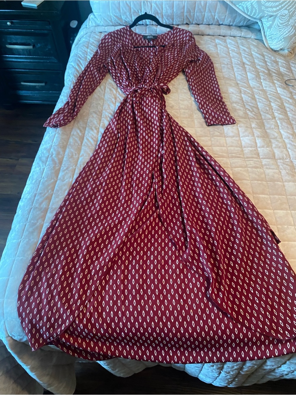 Lulu's Burgundy Diamond-Print Wrap Maxi Dress